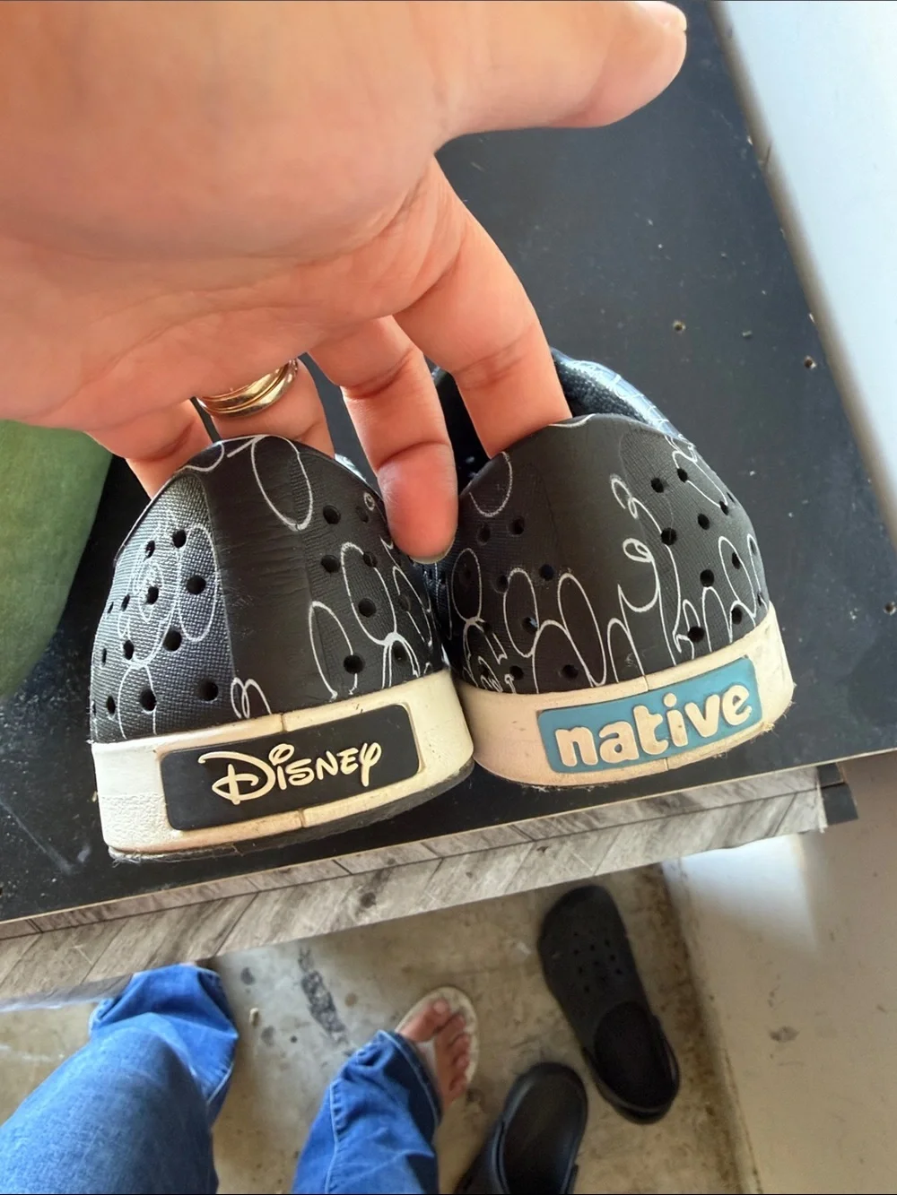 Native Kids Black Mickey Print Slip-On Water Shoes